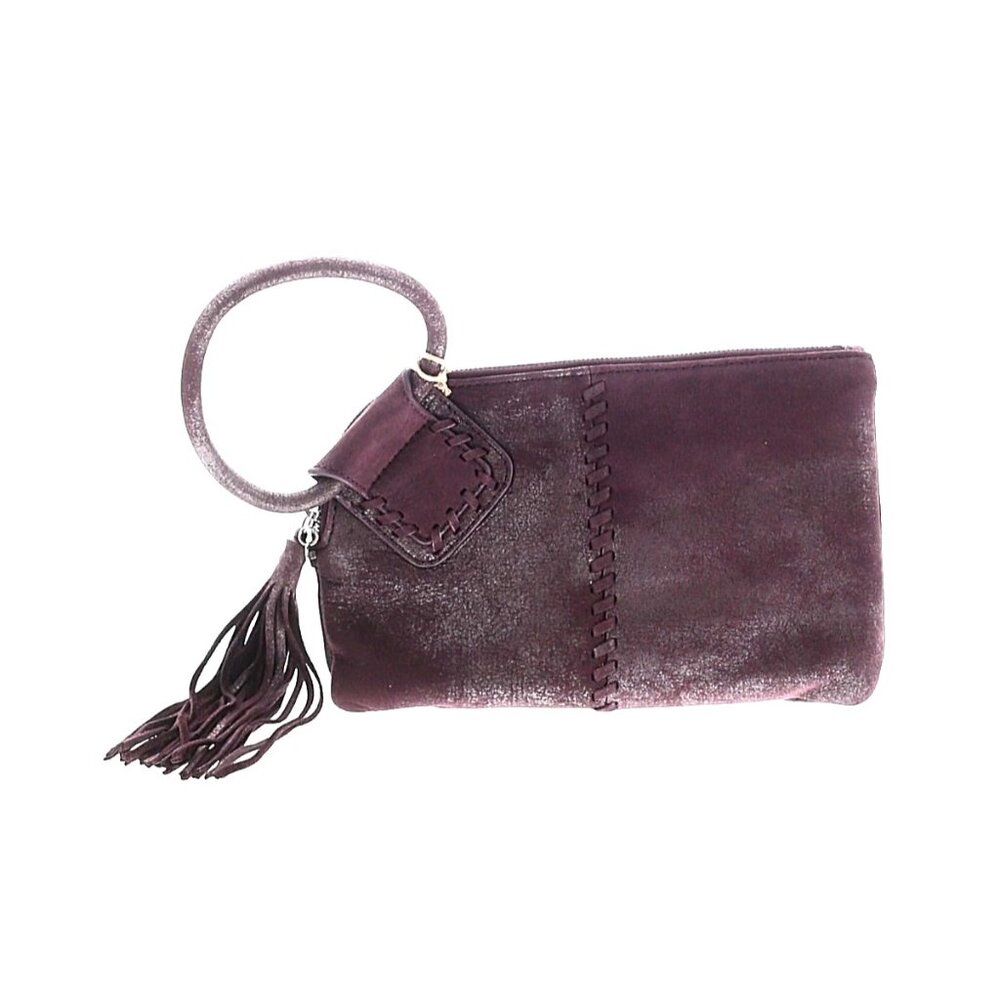 NWT Hobo Sable in Plum Graphite Metallic Leather O-Ring Wristlet Clutch Purse
